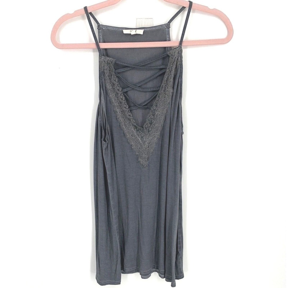 🌸Final Sale🌸 Easel Flowy Rayon Spandex Tank Top Large Gray Boho Lace Back